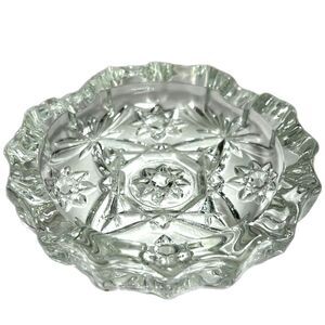 Vintage Anchor Hocking Ashtray EAPC American Prescut Glass Star Fan Clear 4.25"